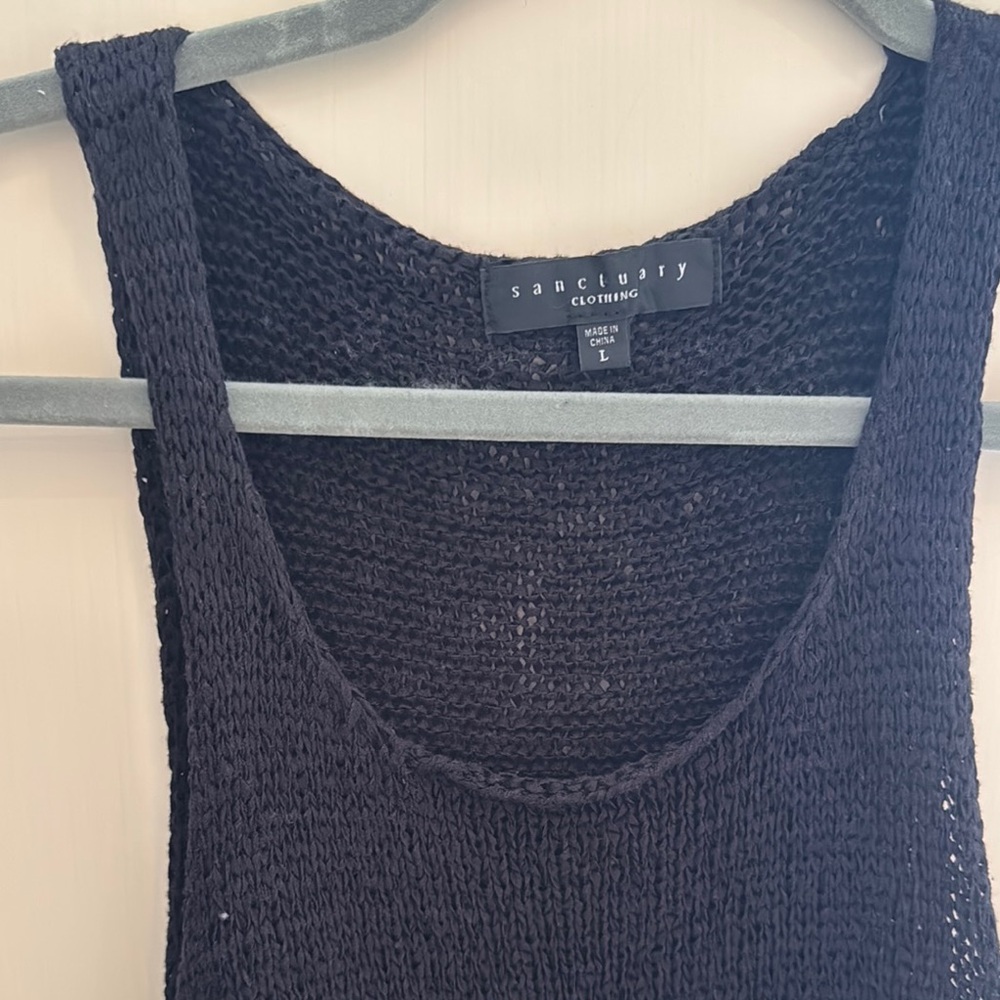 Sanctuary Midnight Black Crochet Sleeveless tank Top Size L